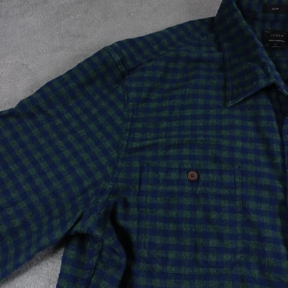 J‎ Crew Shirt Mens XL Blue PLaid Flannel Slim Fit Preppy Modern Casual